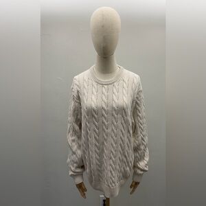 J.Crew Cable Knit Sweater Cream Ivory 100% Cotton Long Sleeve Size L